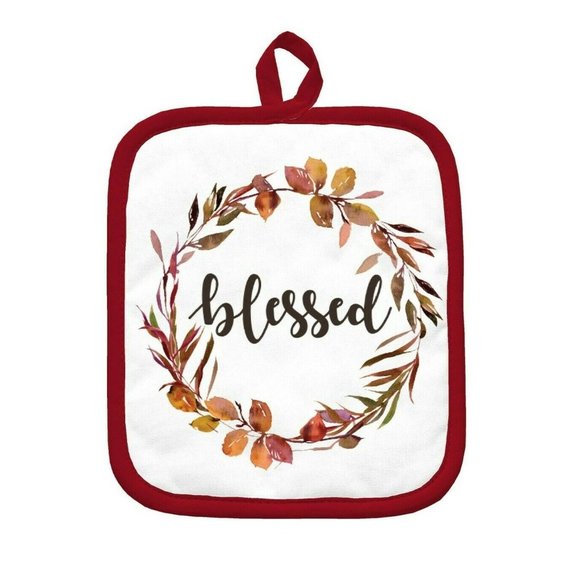 Blessed Wreath Always Grateful Kitchen Towels Set Potholder Oven Mitt 5-Piece - Picture 6 of 6